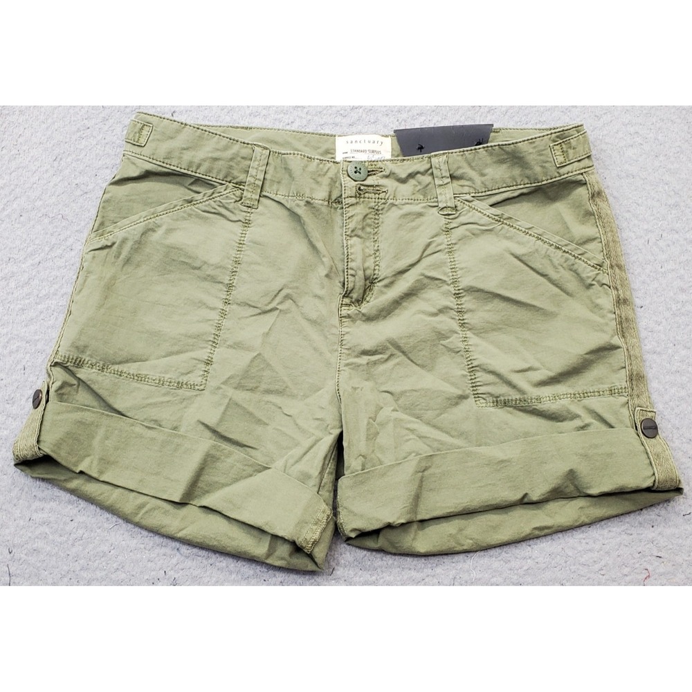 Sanctuary Standard Surplus Wanderer Shorts Womens 26 Green Stretch Cuffed Hem